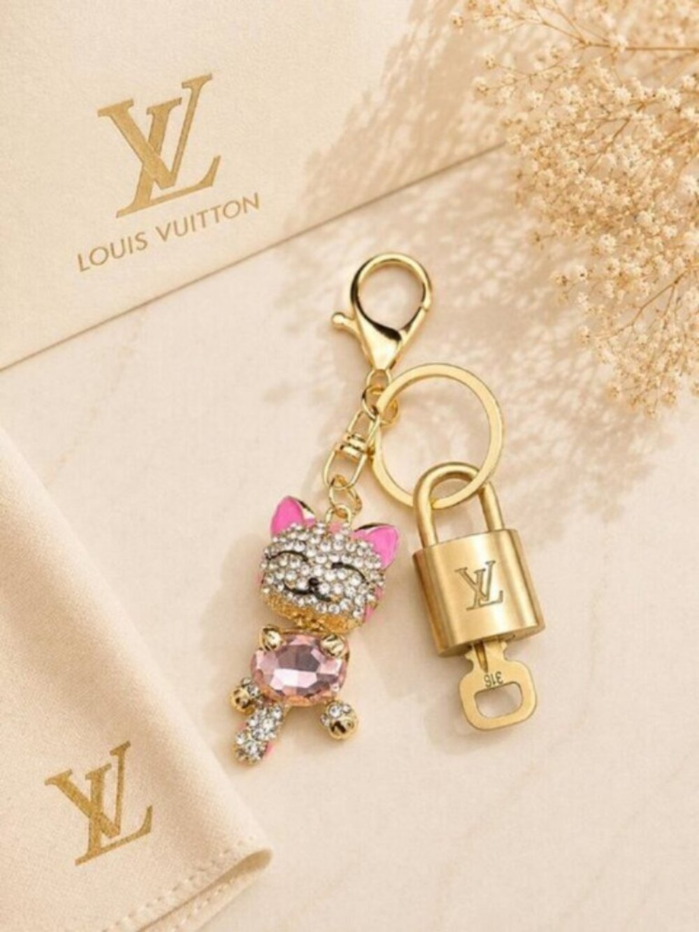 Louis Vuitton Gold Padlock 🔑 Authentic LV Unbranded Cat Keychain Bag Charm